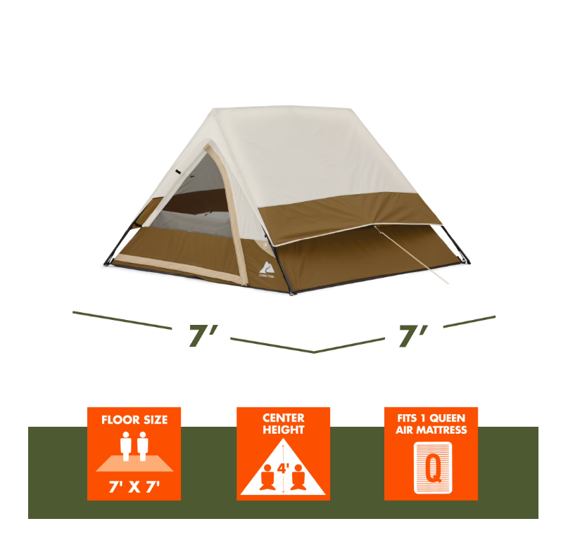 Ozark Trail 7' x 7' 3-Person A-Frame Tent, 13.44 lbs