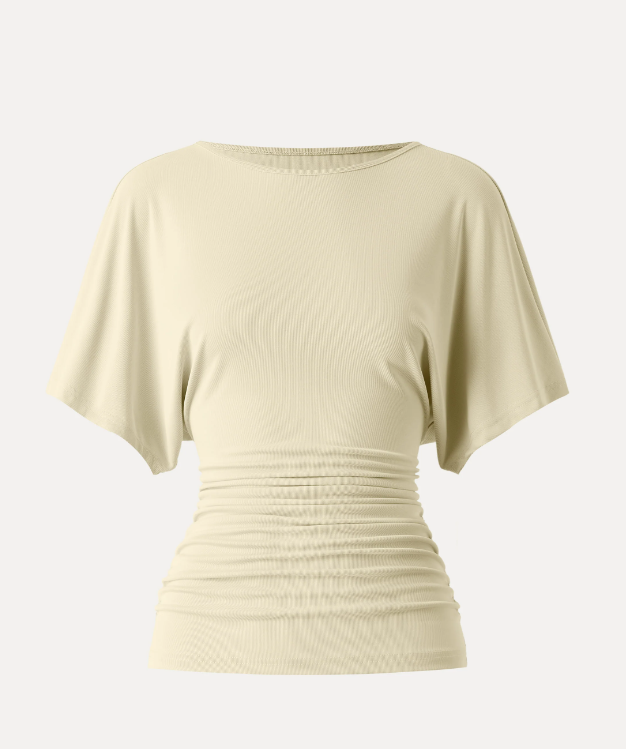 Effortless Boatneck Batwing Sleeve Side Ruched Top