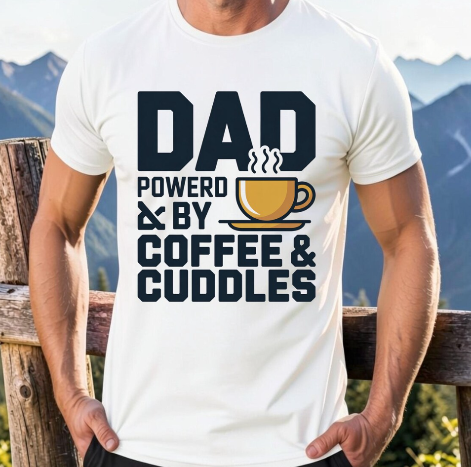 Dad Powered by Coffee and Cuddles PNG Bundle – Funny Coffee Dad T-Shirt, Father’s Day Sublimation Digital Download