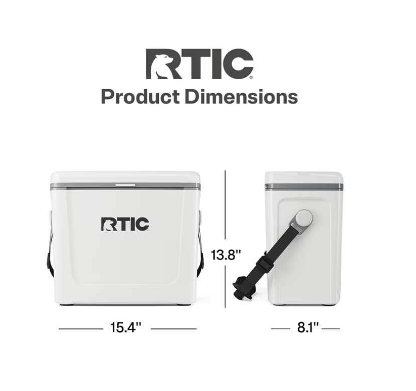 RTIC Road Trip 16 Qt Hard-Sided Cooler, Fits 12 Cans, White & Grey