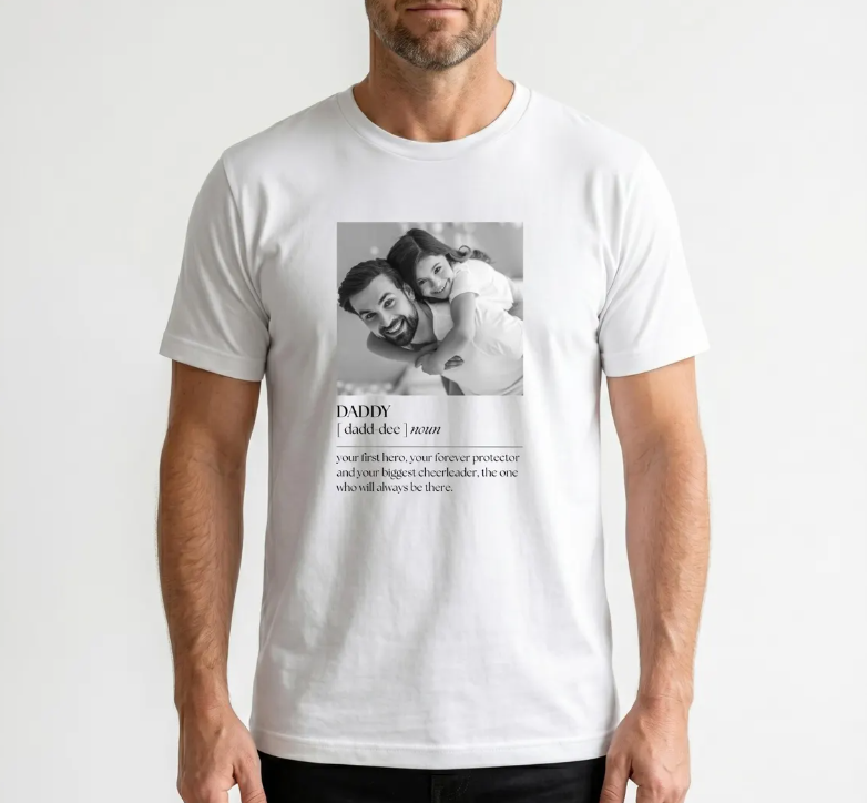 Personalized Daddy Definition Shirt – Custom Photo Dad Tee – Father’s Day Gift from Kids – Minimalist Family Shirt